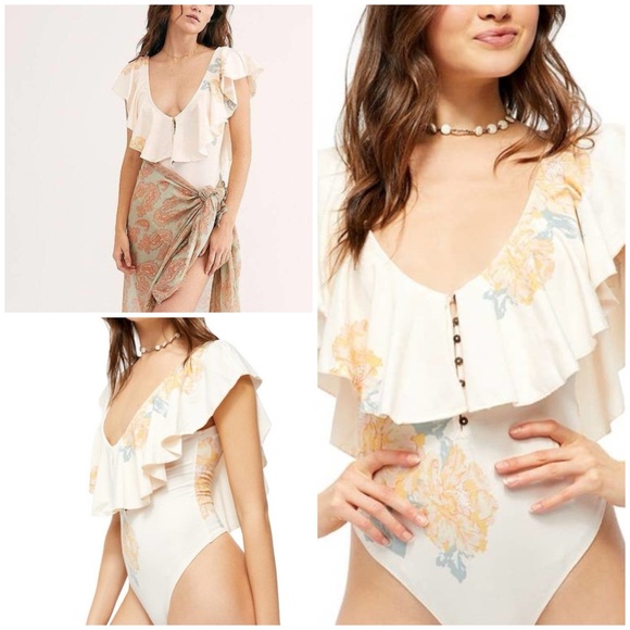 Free People Women’s Bodysuit w/Button Front & Ruffle Detail NWT, Large - Picture 1 of 16